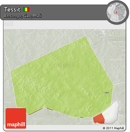 Physical 3D Map of Tessit, lighten, semi-desaturated