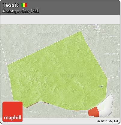 Physical 3D Map of Tessit, lighten, semi-desaturated