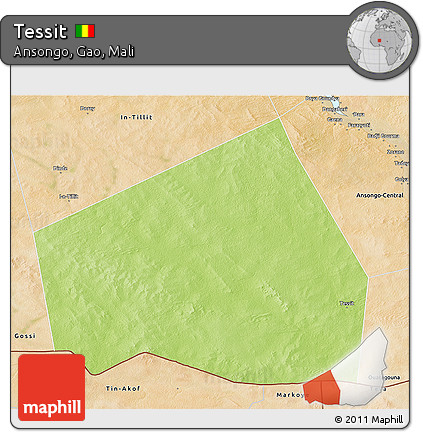 Physical 3D Map of Tessit, satellite outside