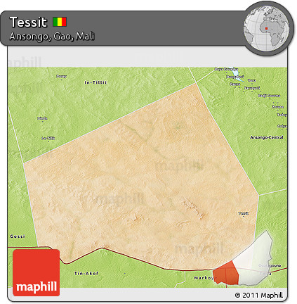 Satellite 3D Map of Tessit, physical outside
