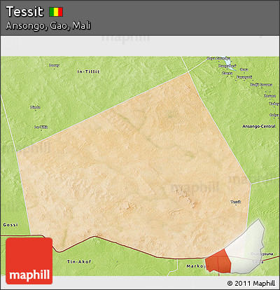 Satellite 3D Map of Tessit, physical outside
