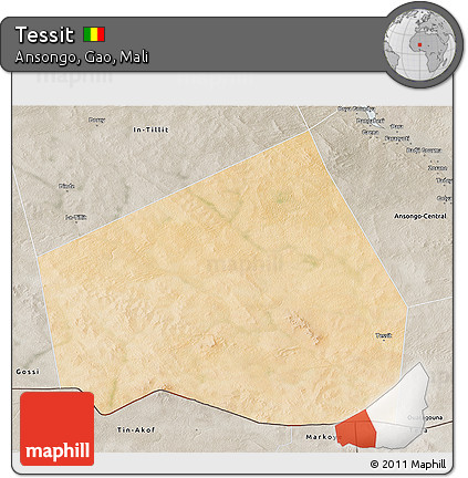 Satellite 3D Map of Tessit, semi-desaturated