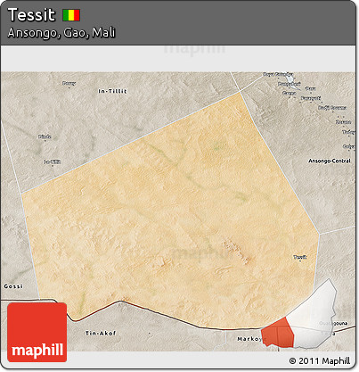 Satellite 3D Map of Tessit, semi-desaturated
