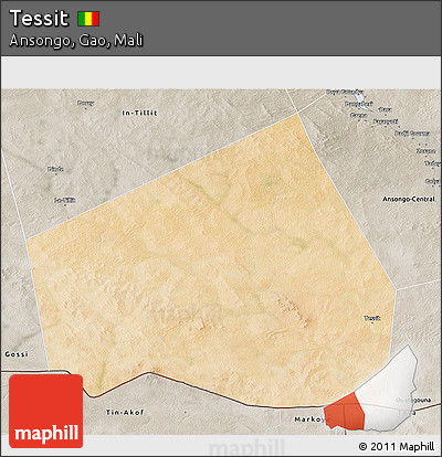 Satellite 3D Map of Tessit, semi-desaturated