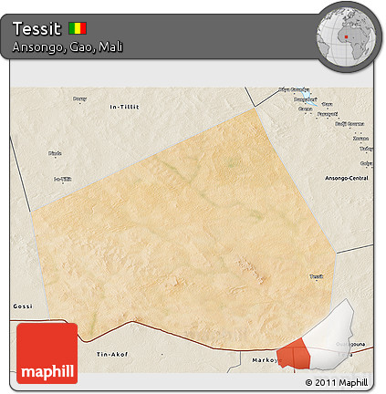 Satellite 3D Map of Tessit, shaded relief outside