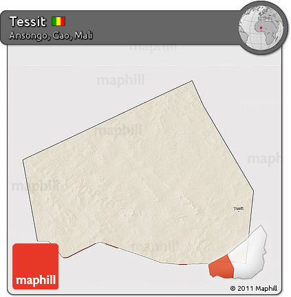 Shaded Relief 3D Map of Tessit, cropped outside