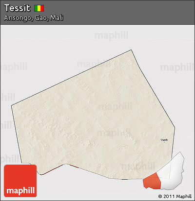 Shaded Relief 3D Map of Tessit, cropped outside
