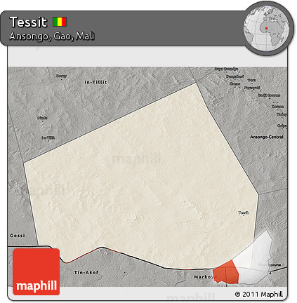 Shaded Relief 3D Map of Tessit, darken, semi-desaturated