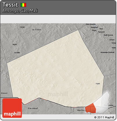 Shaded Relief 3D Map of Tessit, darken, semi-desaturated
