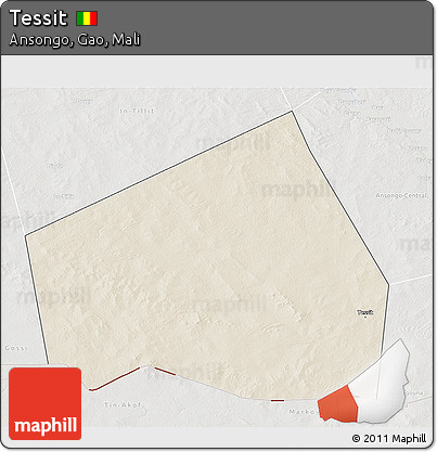 Shaded Relief 3D Map of Tessit, lighten, semi-desaturated