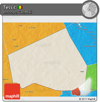 Shaded Relief 3D Map of Tessit, political outside