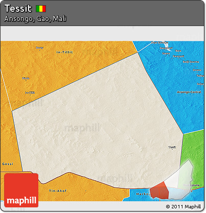 Shaded Relief 3D Map of Tessit, political outside