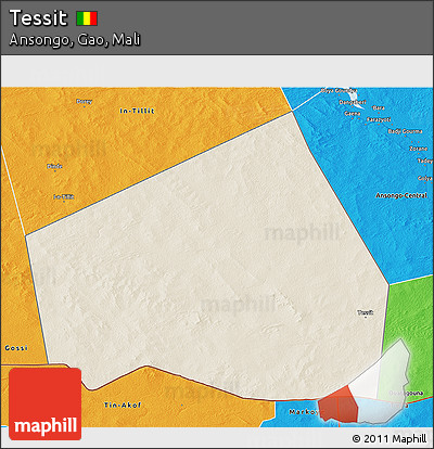 Shaded Relief 3D Map of Tessit, political outside