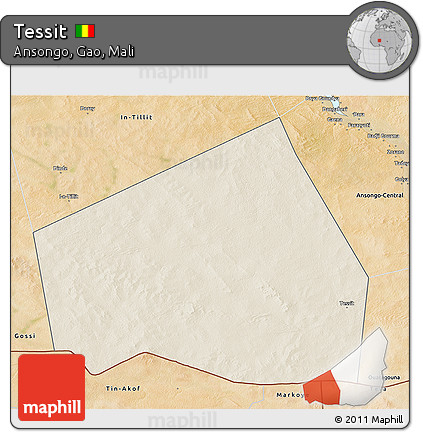 Shaded Relief 3D Map of Tessit, satellite outside
