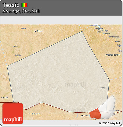 Shaded Relief 3D Map of Tessit, satellite outside