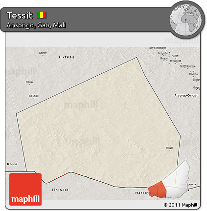 Shaded Relief 3D Map of Tessit, semi-desaturated