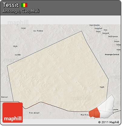 Shaded Relief 3D Map of Tessit, semi-desaturated