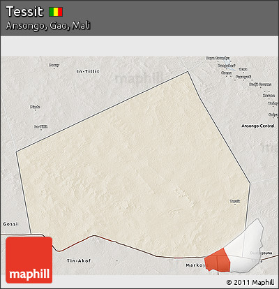 Shaded Relief 3D Map of Tessit, semi-desaturated