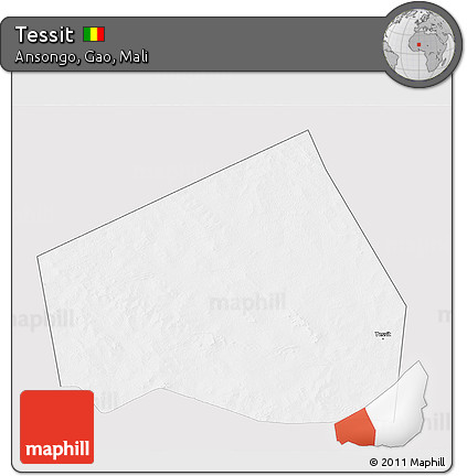 Silver Style 3D Map of Tessit, single color outside
