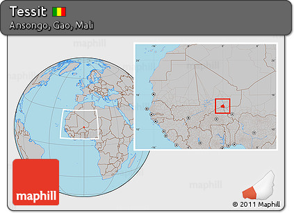 Gray Location Map of Tessit, within the entire country
