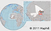Gray Location Map of Tessit, highlighted country, highlighted grandparent region, within the entire country, hill shading
