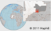 Gray Location Map of Tessit, highlighted country, highlighted grandparent region, hill shading