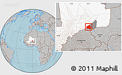 Gray Location Map of Tessit, highlighted country, highlighted parent region, hill shading