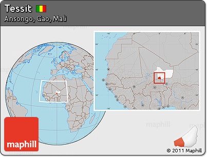 Gray Location Map of Tessit, highlighted grandparent region, within the entire country