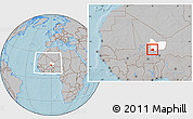 Gray Location Map of Tessit, highlighted grandparent region, within the entire country, hill shading