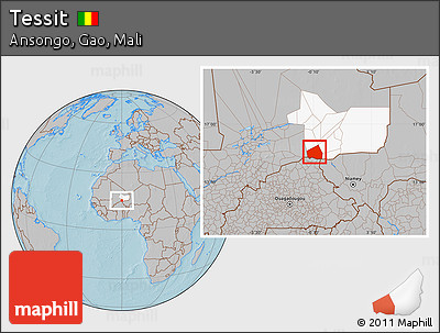 Gray Location Map of Tessit, highlighted grandparent region, hill shading
