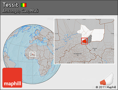 Gray Location Map of Tessit, highlighted parent region, highlighted grandparent region, hill shading