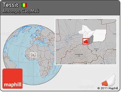 Gray Location Map of Tessit, highlighted parent region, highlighted grandparent region, hill shading