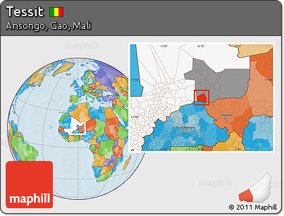 Political Location Map of Tessit, highlighted country, highlighted grandparent region