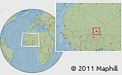 Savanna Style Location Map of Tessit, within the entire country, hill shading