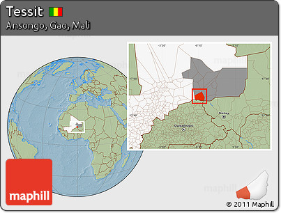 Savanna Style Location Map of Tessit, highlighted country, highlighted grandparent region, hill shading
