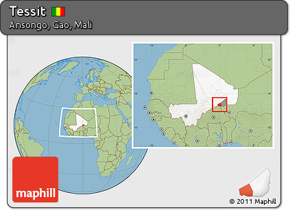 Savanna Style Location Map of Tessit, highlighted country, highlighted parent region, within the entire country