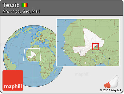 Savanna Style Location Map of Tessit, highlighted country, highlighted parent region, within the entire country