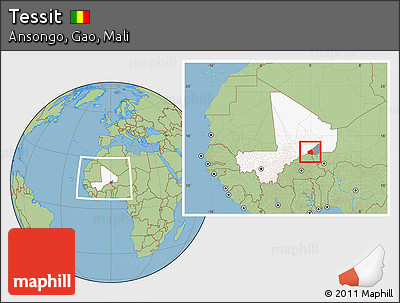 Savanna Style Location Map of Tessit, highlighted country, highlighted parent region, within the entire country