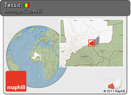 Savanna Style Location Map of Tessit, highlighted country, highlighted parent region, hill shading