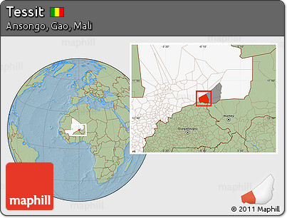 Savanna Style Location Map of Tessit, highlighted country, highlighted parent region, hill shading
