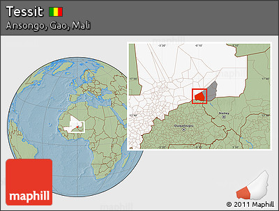Savanna Style Location Map of Tessit, highlighted country, highlighted parent region, hill shading
