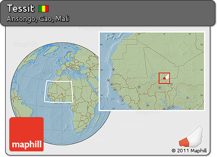 Savanna Style Location Map of Tessit, highlighted parent region, within the entire country, hill shading