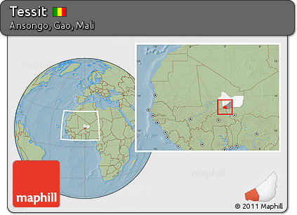 Savanna Style Location Map of Tessit, highlighted parent region, highlighted grandparent region, within the entire country, hill shading