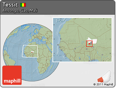 Savanna Style Location Map of Tessit, highlighted parent region, highlighted grandparent region, within the entire country, hill shading