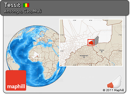 Shaded Relief Location Map of Tessit, highlighted country, highlighted parent region
