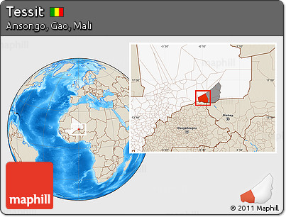 Shaded Relief Location Map of Tessit, highlighted country, highlighted parent region