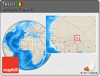 Shaded Relief Location Map of Tessit, highlighted parent region, within the entire country