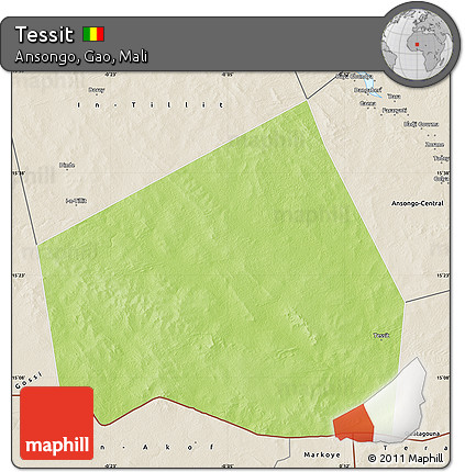 Physical Map of Tessit, shaded relief outside