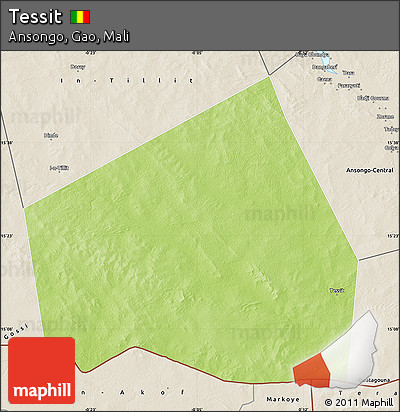 Physical Map of Tessit, shaded relief outside