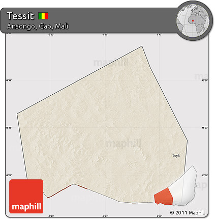 Shaded Relief Map of Tessit, cropped outside